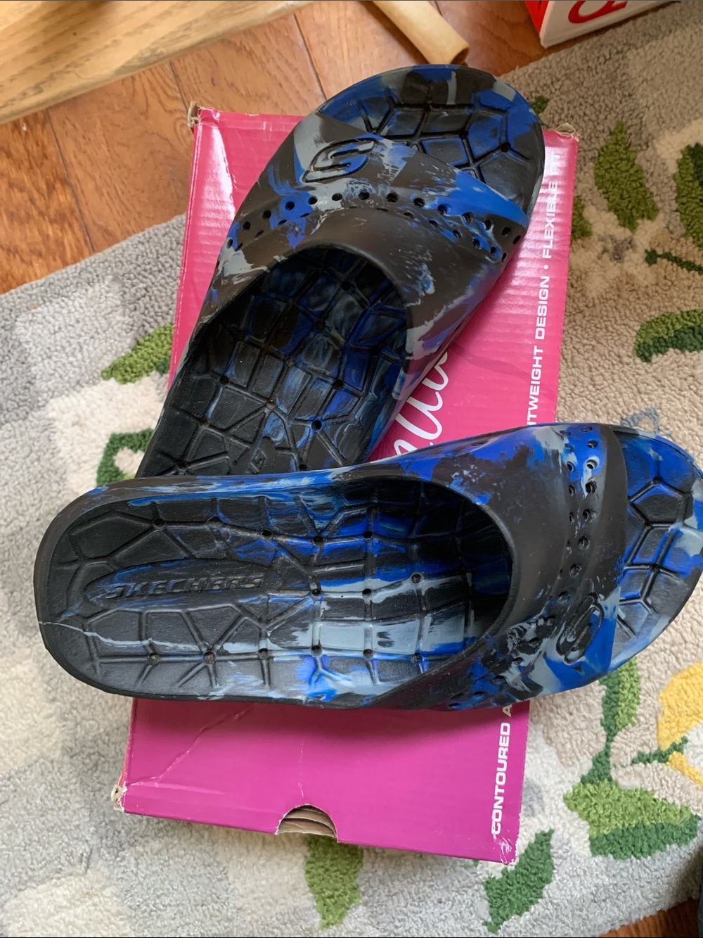 Skechers Black and Blue Slip-On Clog Slides